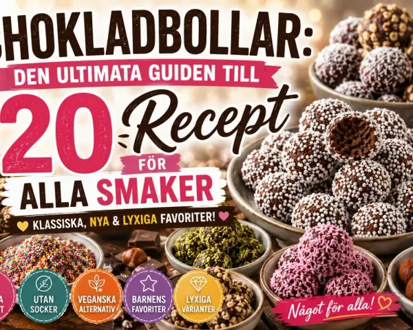Chokladbollar: den ultimata guiden till 20 recept för alla smaker. Här finns klassiska, nya och lyxiga favoriter, med alternativ utan socker och veganska varianter.