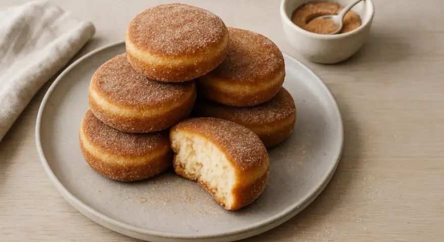 En hög med fluffiga krabbelurer, pudrade med socker och kanel. Ett perfekt recept för hembakade godsaker.