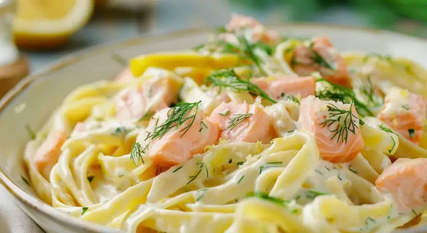 Krämig laxpasta med dill och citron. Ett enkelt och gott laxpasta recept som passar alla.